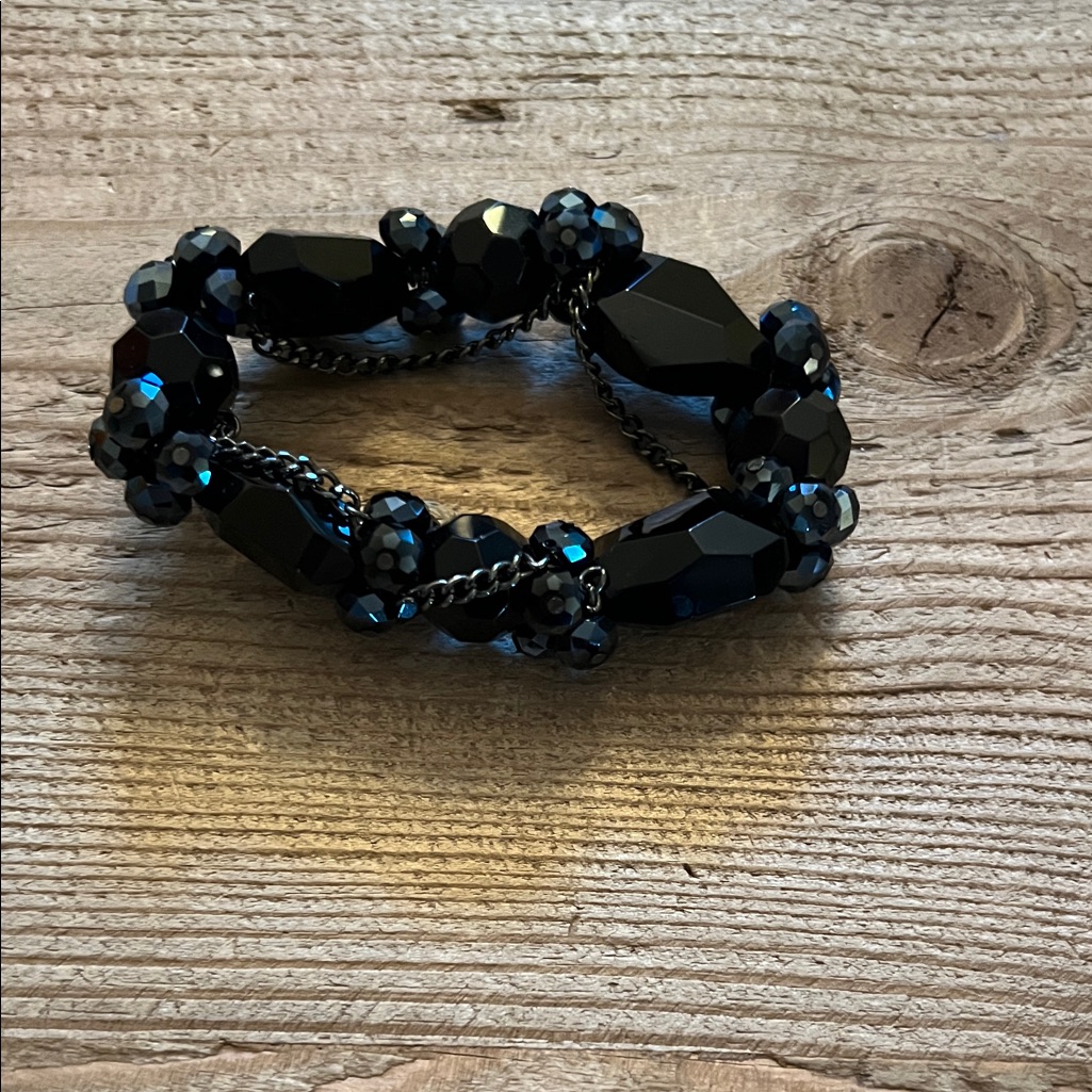 Saks Fifth Avenue Elegant Black Beaded Bracelet